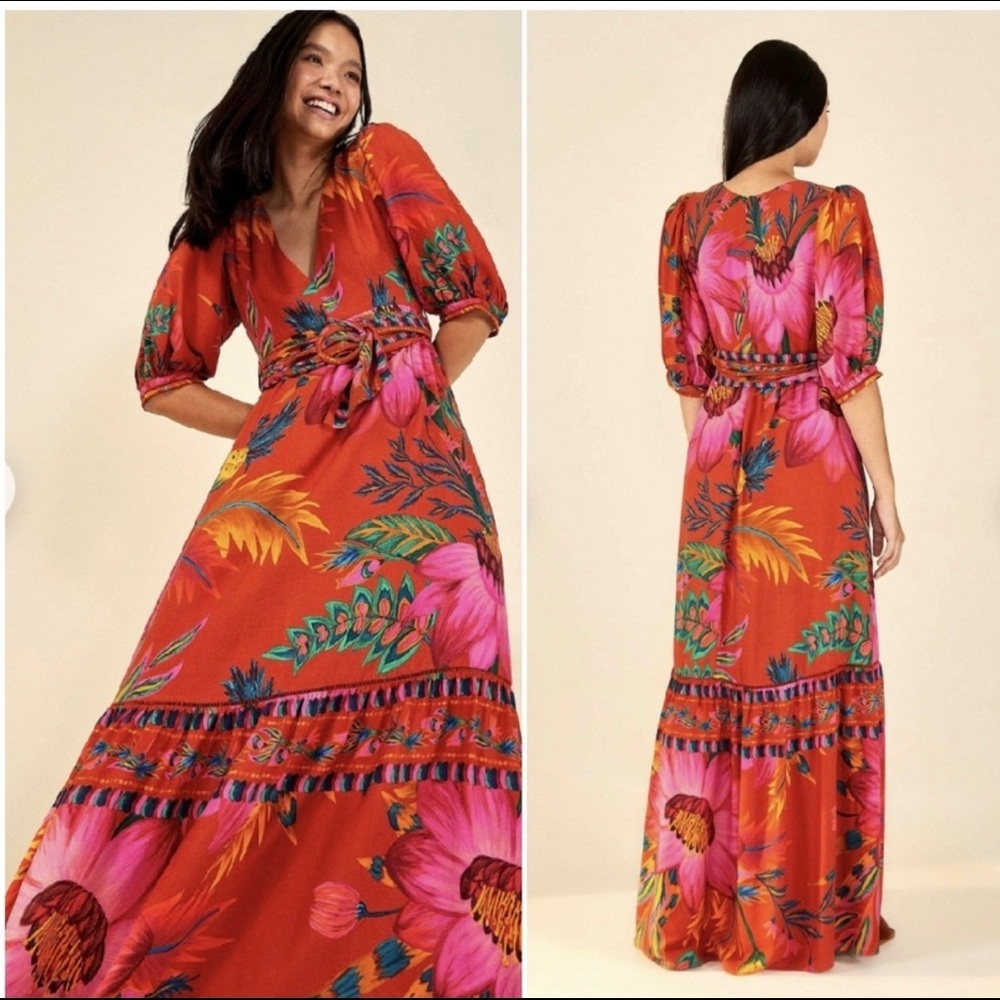 FARM Rio Vibrant Floral Maxi Dress - Red and Pink